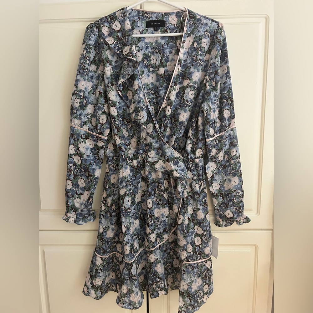 NWT, floral long sleeve, mini wrap dress
